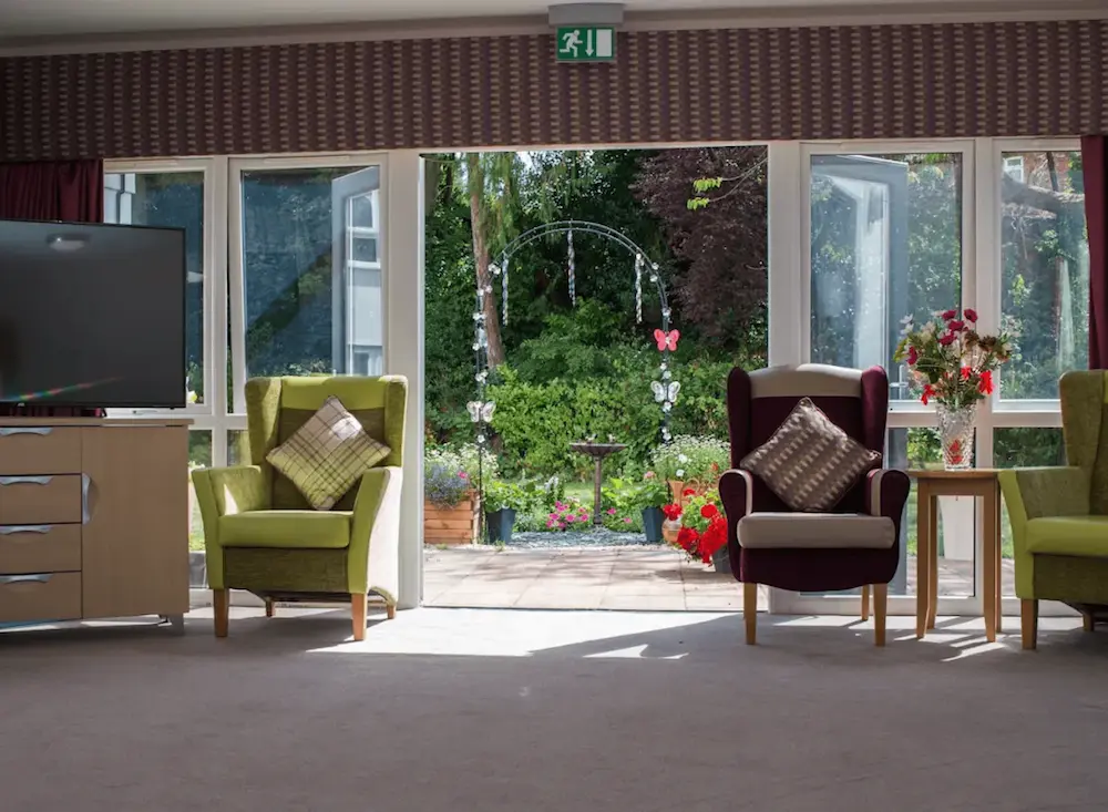 Atholl House Care Home lounge and garden