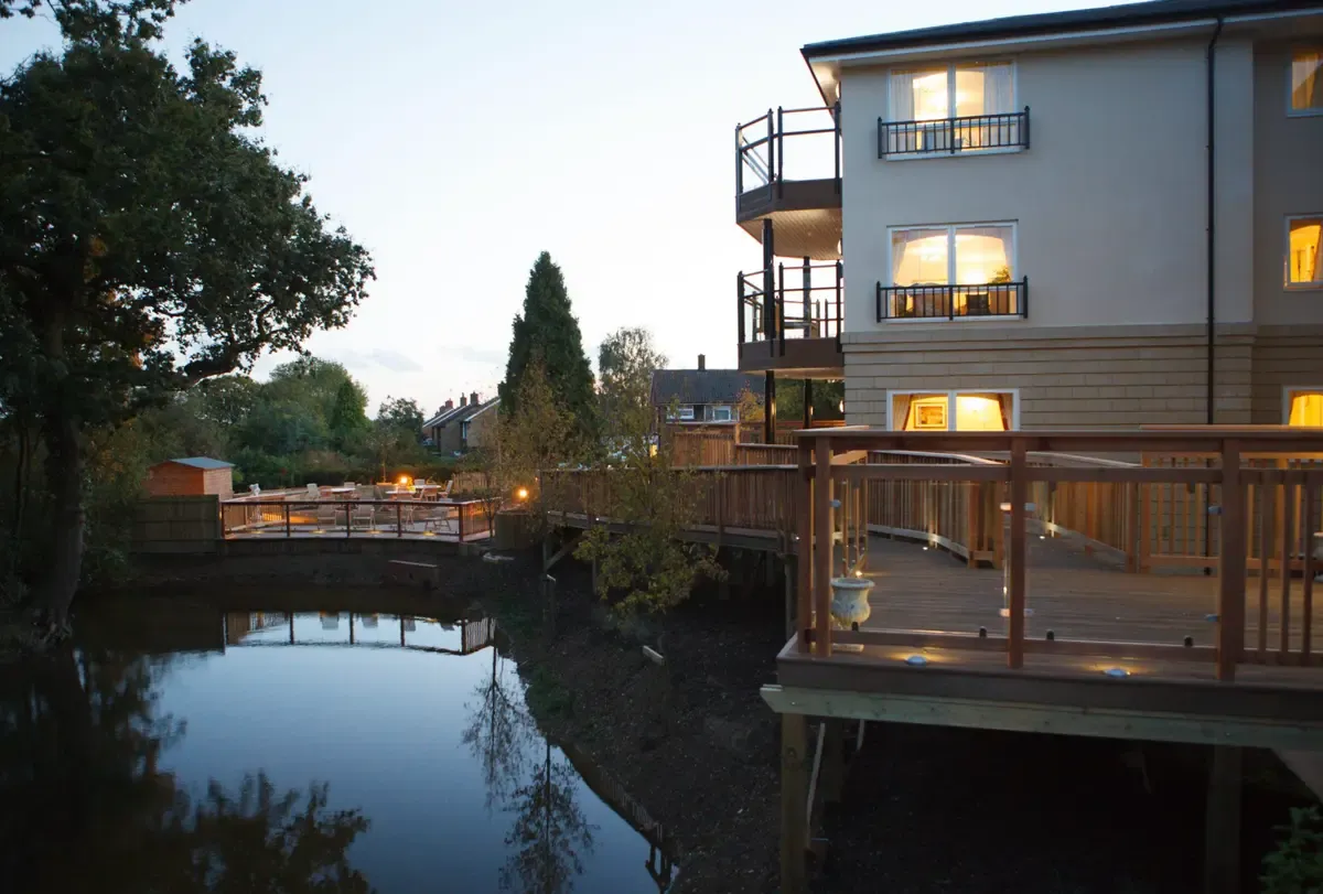 Cooperscroft Care Home exterior and water garden