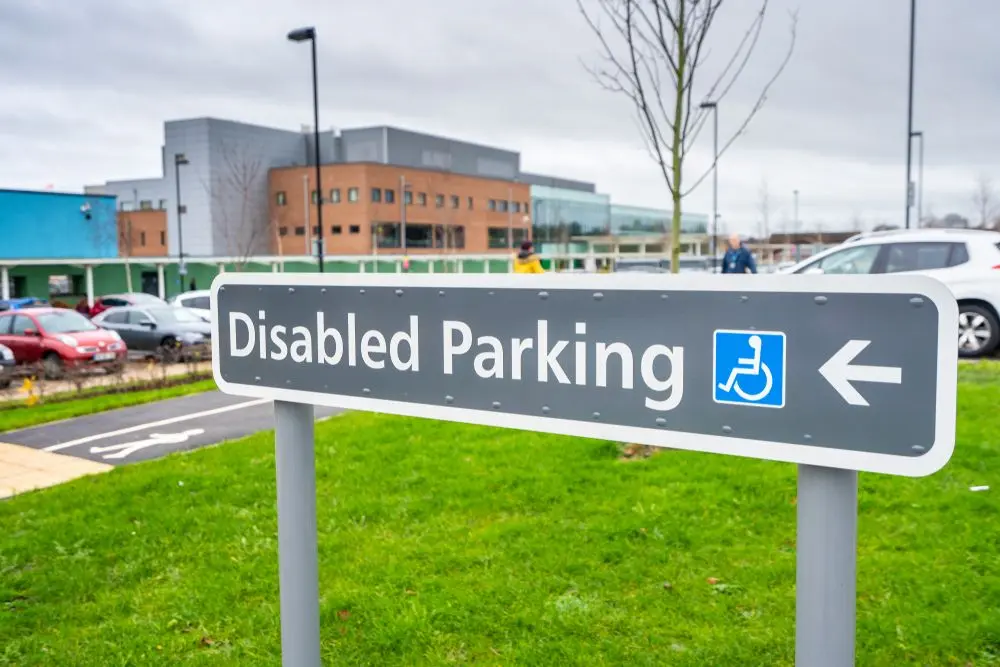 Disabled parking sign at a hospital
