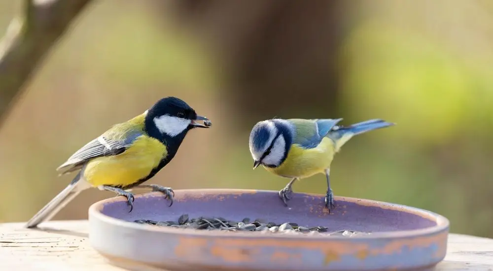 Great tit and blue tit bird