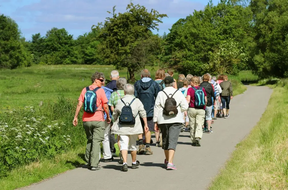 Group of older adults walking in nature