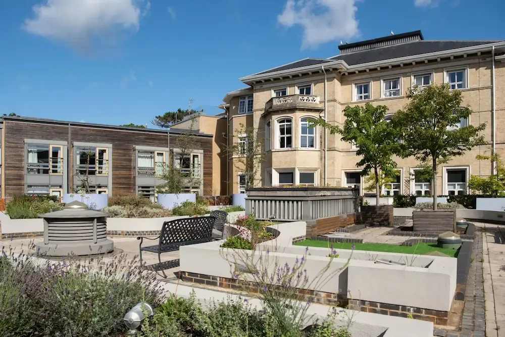 James Terry Court Care Home patio and exterior