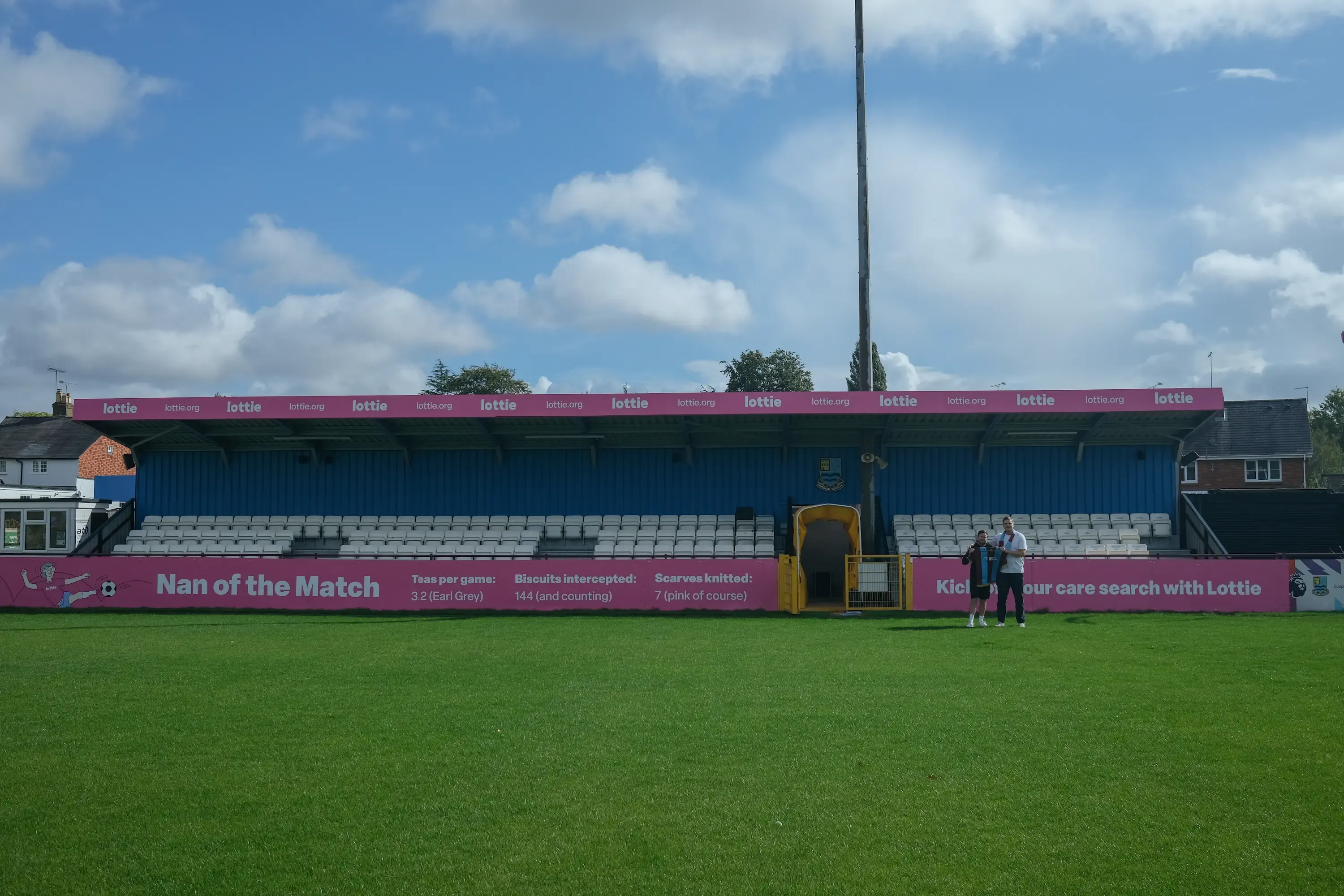 Lottie sponsored stand at Farnham Town FC's Memorial Ground