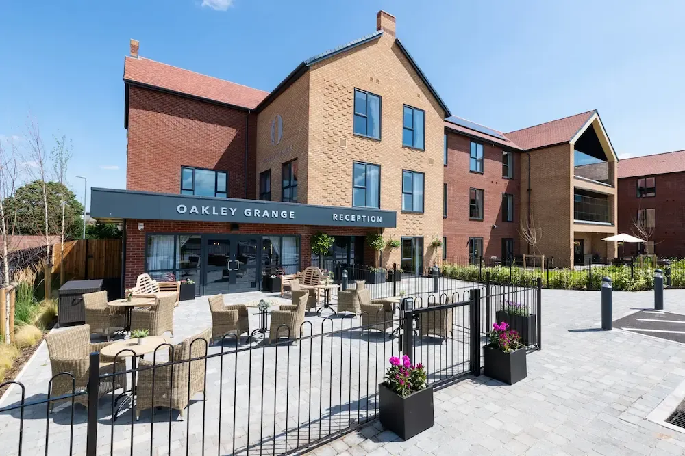 Oakley Grange Care Home patio and exterior