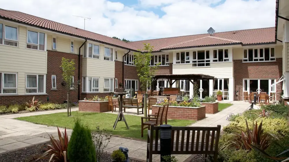 Tye Green Lodge Care Home courtyard and exterior